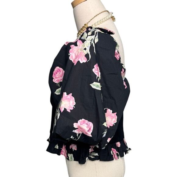 LoveShackFancy Spirit cropped floral puff sleeve stretch-jersey top size XL - Picture 4 of 8
